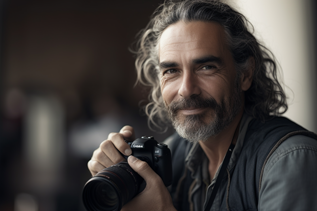 Portrait of a middle-aged man holding a camera embracing the entrepreneurial spirit